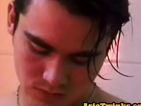 Asian handsome amateur twink jerks cock in the bathroom japan gay blowjob porn