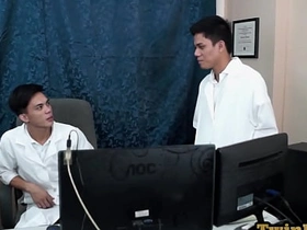 Asian medical uniform twinks bareback anal in the office live chinese gay porn