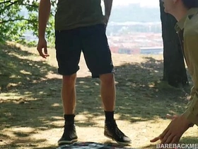 Camp Site Outdoor Bareback Threesome Spit Roast colin chinese gay porn