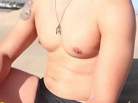 Hot Asian guy getting nipple played in the dunes! chinese gay porn video clips